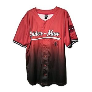 Marvel Spider-Man Jersey Mens X-Large Athletic Baseball Jersey Red And Black